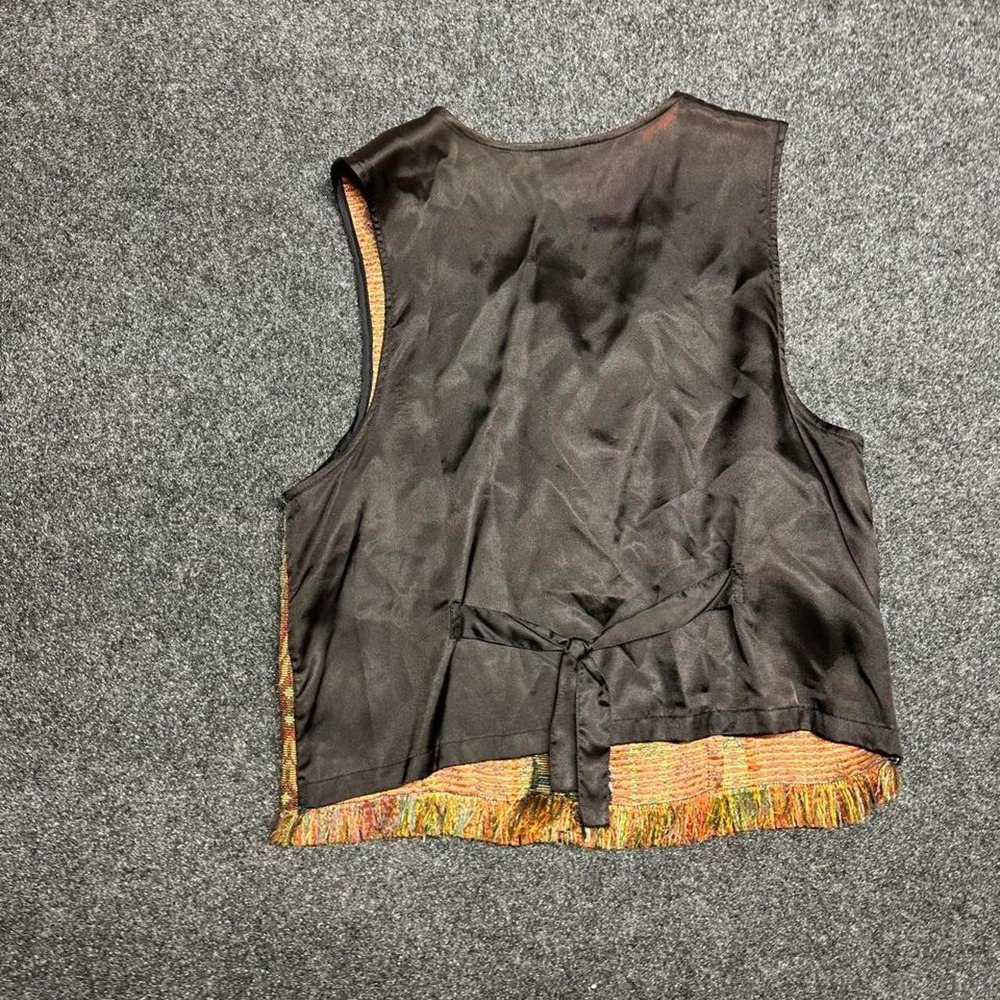 Vintage Implements Tapestry Vest Medium Multi Kilim Boho Fringe Whimsygoth - Picture 5 of 5